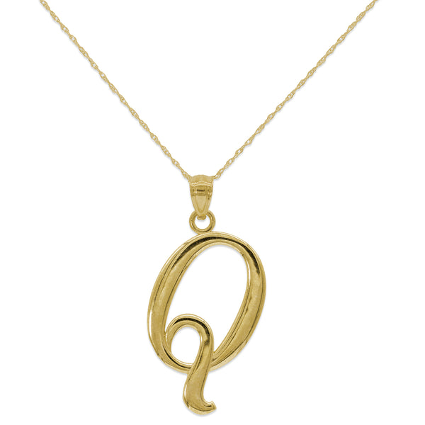 10KT Yellow Gold 18" 30MM Initial Pendant; Initial Q