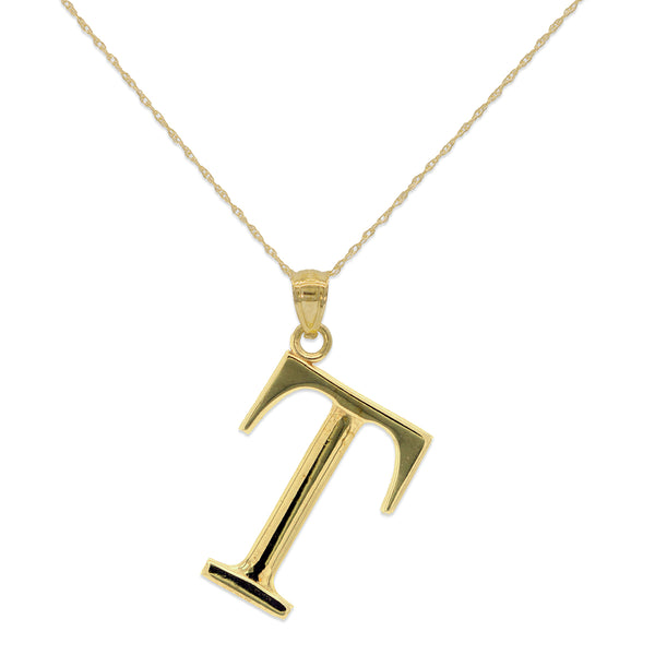 10KT Yellow Gold 18" 30MM Initial Pendant; Initial T