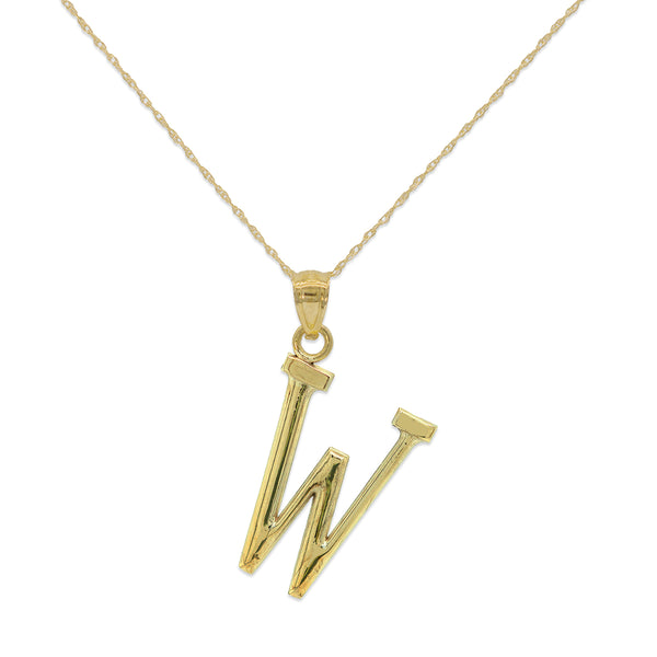 10KT Yellow Gold 18" 30MM Initial Pendant; Initial W