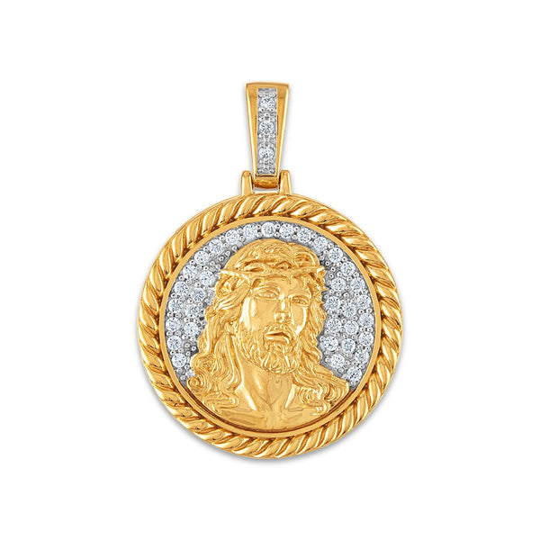 10KT Yellow Gold 1/2 CTW Diamond 25X35MM Jesus Christ Religious Pendant-Chain Not Included
