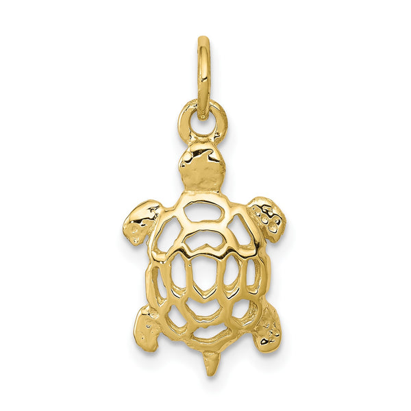 10KT Yellow Gold 20X11MM Diamond-cut Turtle Pendant-Chain Not Included