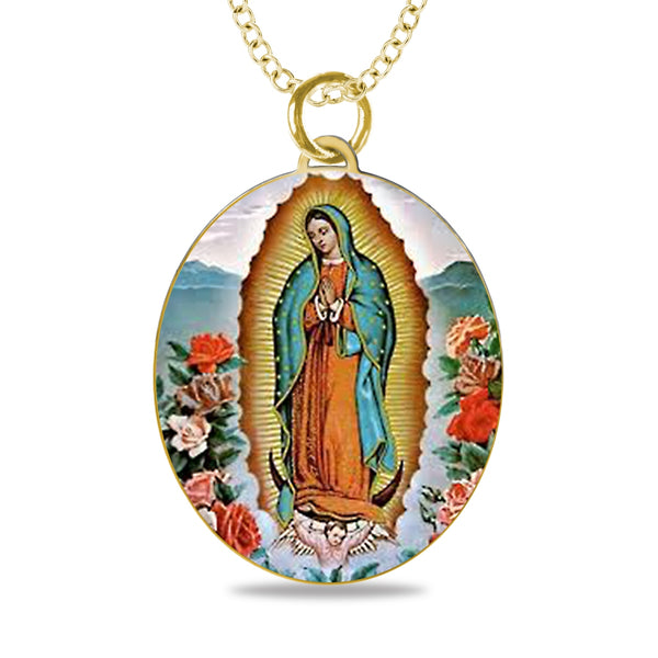 Mitchell K 10KT Yellow Gold 21X28MM 18" Guadalupe Engravable Necklace