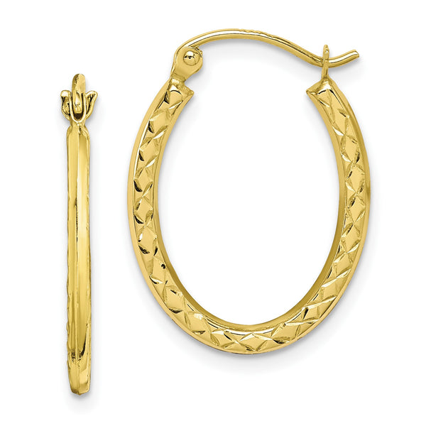 10KT Yellow Gold 22X17MM Diamond-cut Hoop Earrings