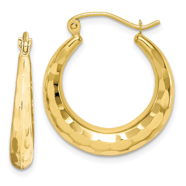 10KT Yellow Gold 23X20.5MM Diamond-cut Hoop Earrings