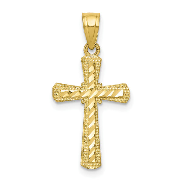 10KT Yellow Gold 25X11MM Diamond-cut Cross Pendant-Chain Not Included