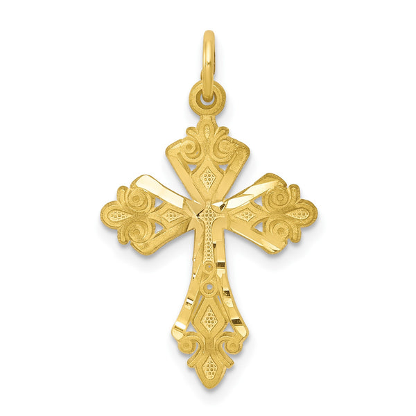 10KT Yellow Gold 25X16MM Diamond-cut Cross Pendant-Chain Not Included