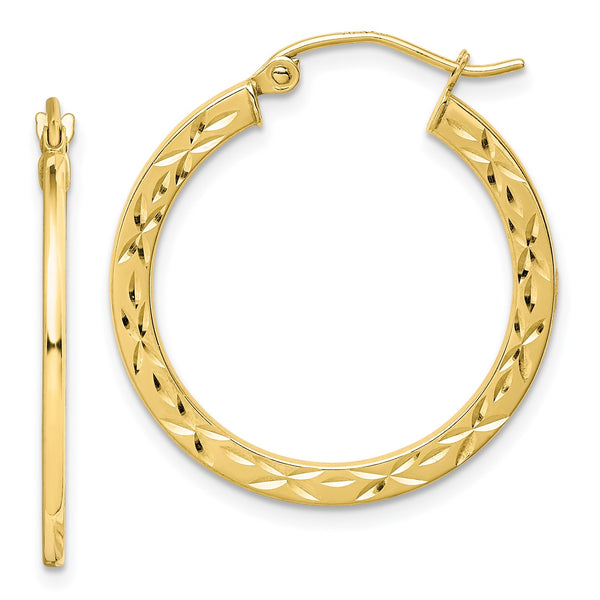 10KT Yellow Gold 25X1.6MM Diamond-cut Hoop Earrings