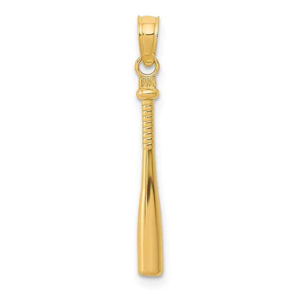 10KT Yellow Gold 25X2MM Three Dimensional Baseball Bat Pendant