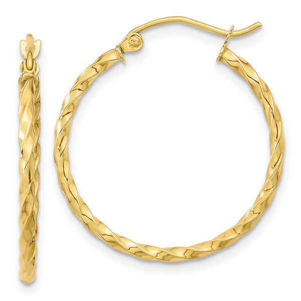 10KT Yellow Gold 25X2MM Twist Hoop Earrings