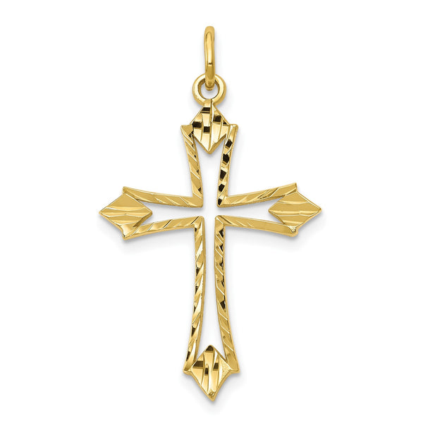 10KT Yellow Gold 32X21MM Diamond-cut Cross Pendant-Chain Not Included