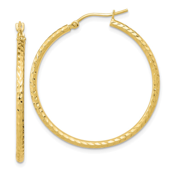 10KT Yellow Gold 35X2MM Diamond-cut Hoop Earrings