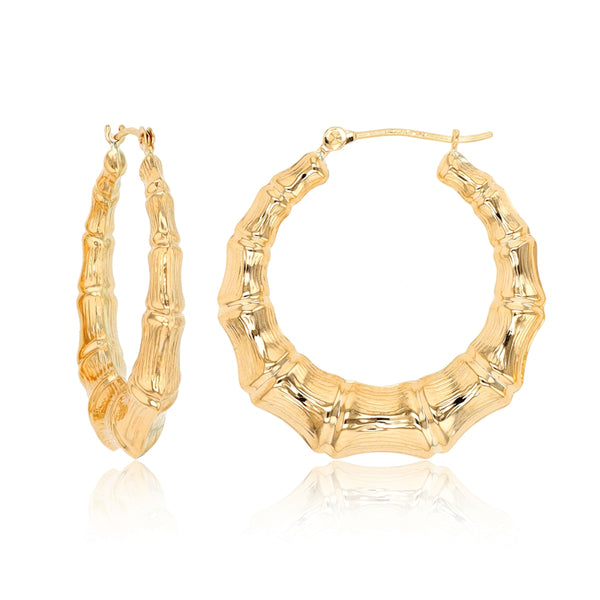 10KT Yellow Gold 4.5X30MM Hoop Bamboo Earrings