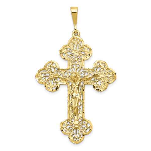 10KT Yellow Gold 55X32MM Diamond-cut Crucifix Cross Pendant-Chain Not Included