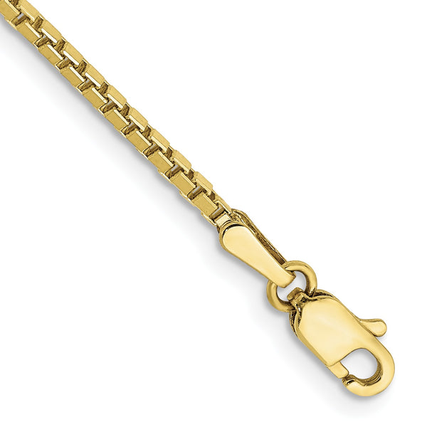 10KT Yellow Gold 7" 1.5MM Lobster Clasp Box Chain Bracelet