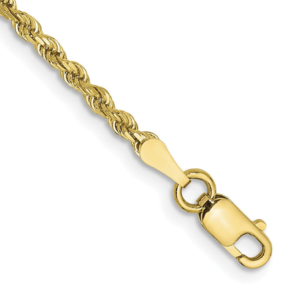 10KT Yellow Gold 7" 2.25MM Lobster Clasp Diamond-cut Rope Bracelet