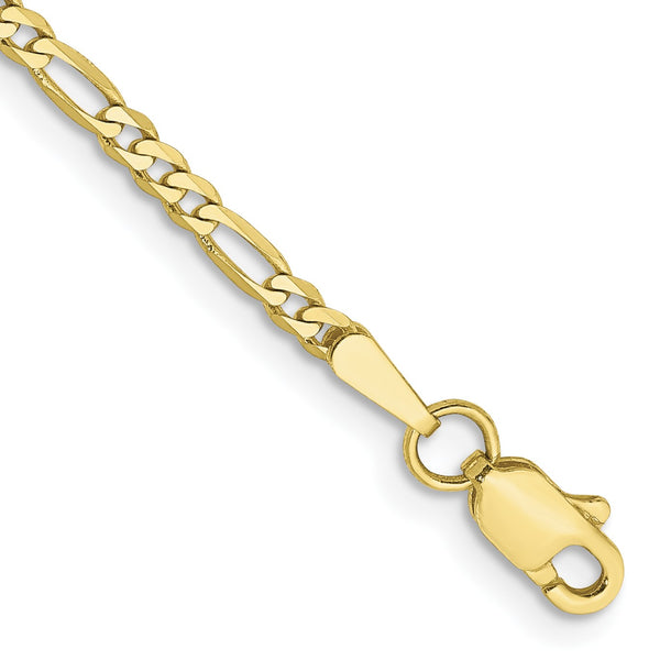 10KT Yellow Gold 7" 2.2MM Lobster Clasp Figaro Bracelet