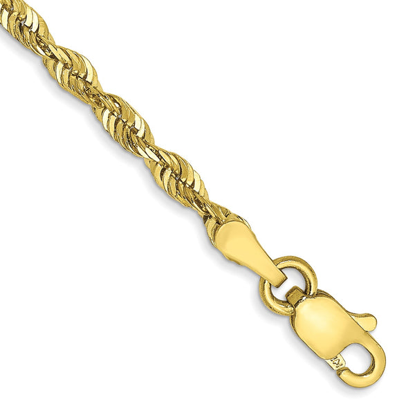 10KT Yellow Gold 7" 2.55MM Lobster Clasp Diamond-cut Rope Extra-Light Bracelet