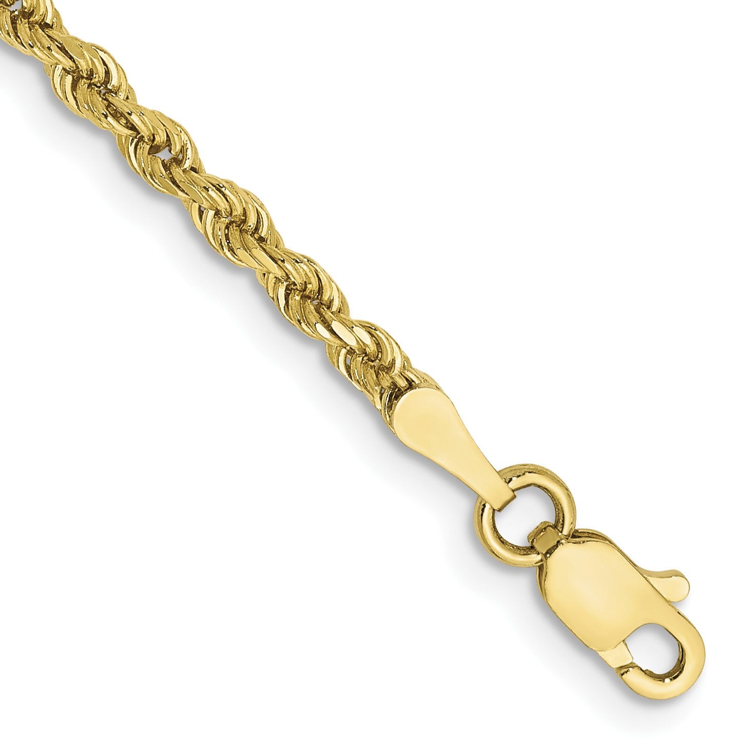 10KT Yellow Gold 7-inch 2.5MM Lobster Clasp Diamond-cut Rope Bracelet