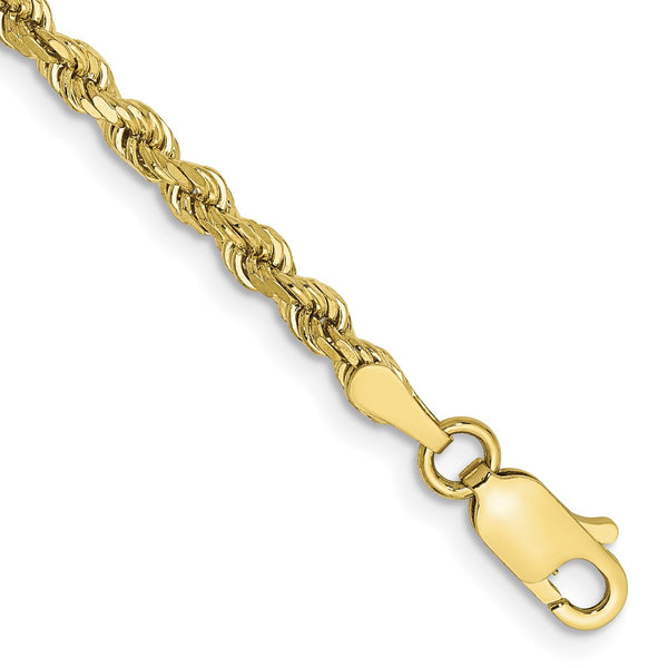 10KT Yellow Gold 7" 2.75MM Lobster Clasp Diamond-cut Rope Bracelet