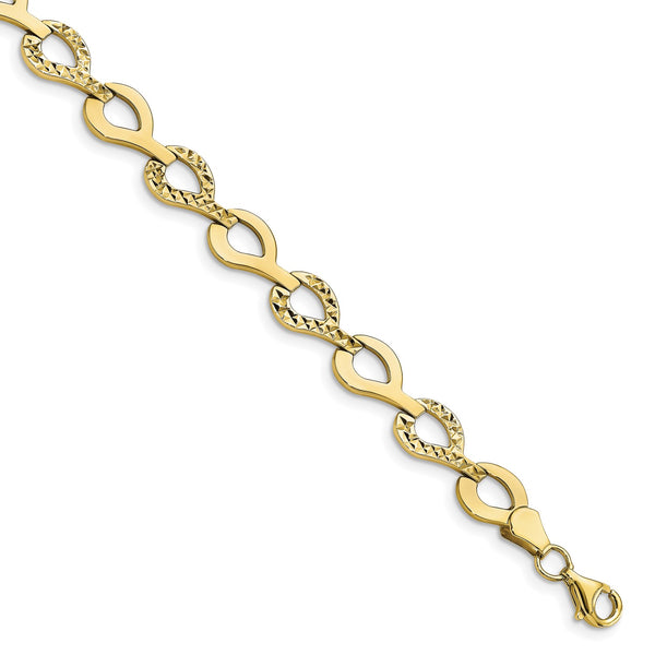 10KT Yellow Gold 7.5" 7MM Fancy Diamond-cut Bracelet