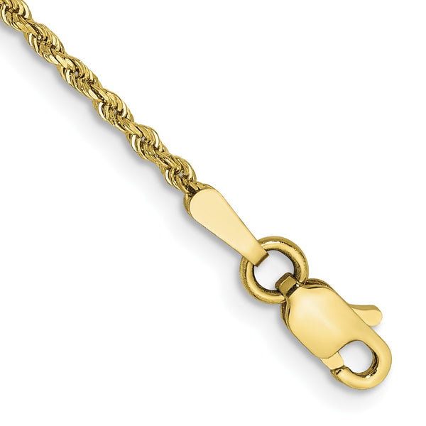 10KT Yellow Gold 8" 1.5MM Lobster Clasp Diamond-cut Rope Bracelet