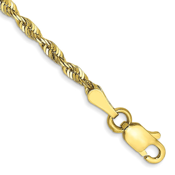 10KT Yellow Gold 8" 2.25MM Lobster Clasp Diamond-cut Rope Extra-Light Bracelet