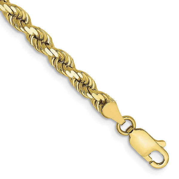 10KT Yellow Gold 8" 4MM Lobster Clasp Diamond-cut Rope Bracelet