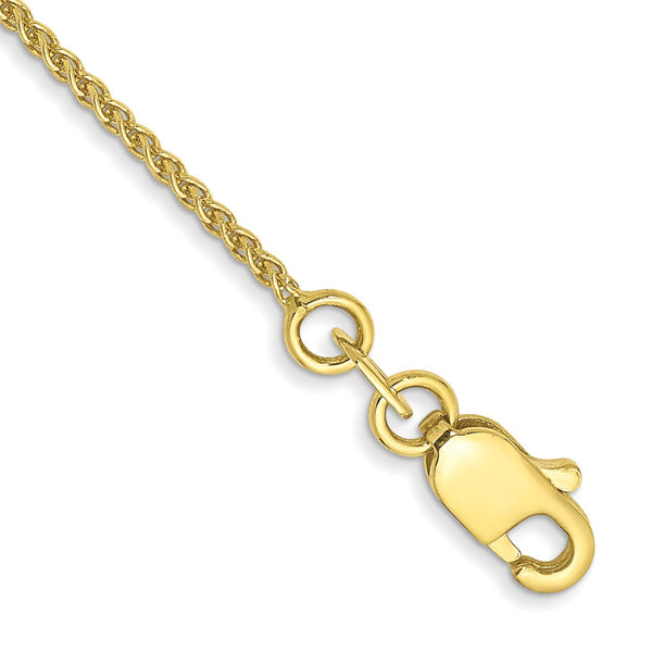 10KT Yellow Gold 9" 1MM Lobster Clasp Spiga Link Anklet