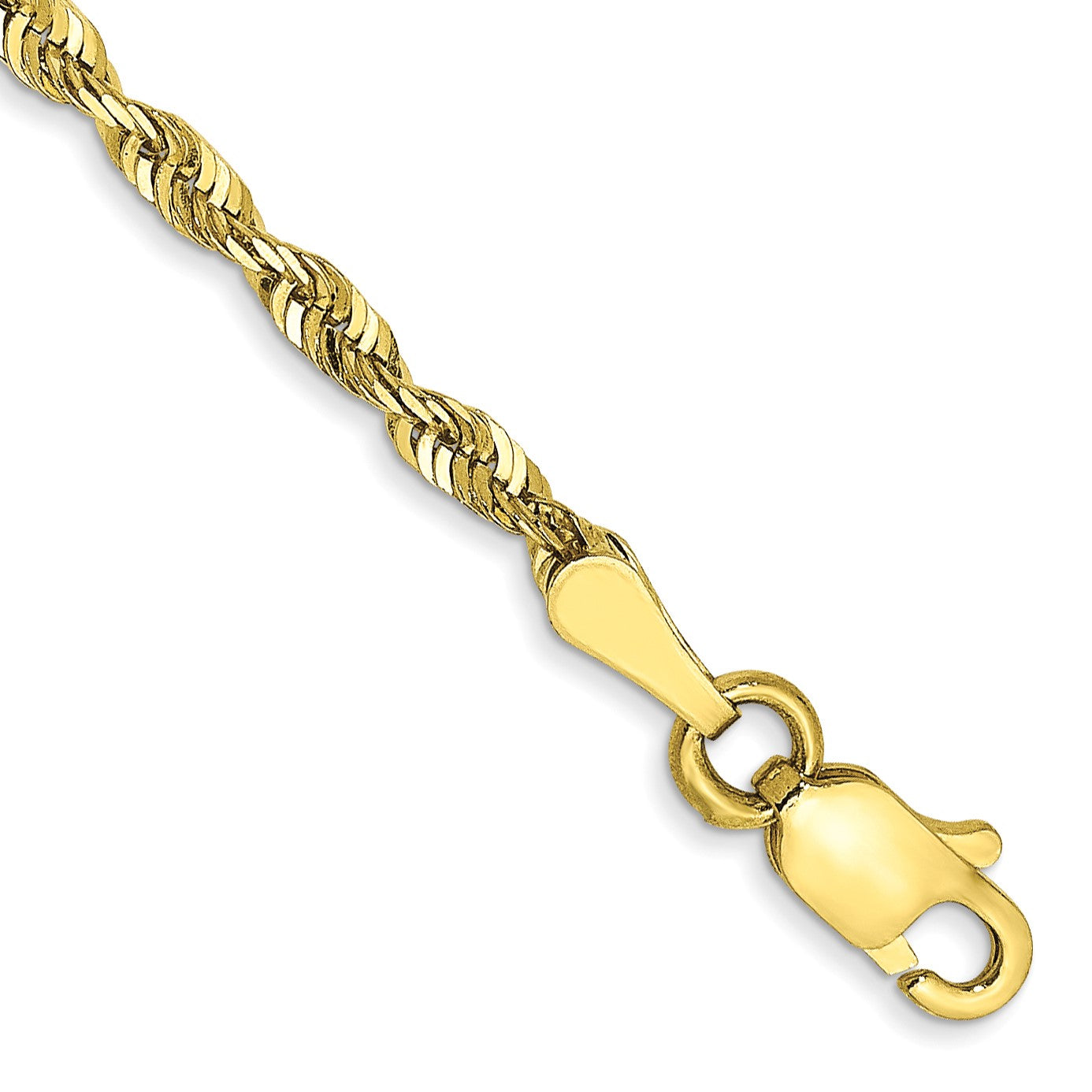 10KT Yellow Gold 9-inch 2.25MM Lobster Clasp Diamond-cut Rope Extra-Light Bracelet