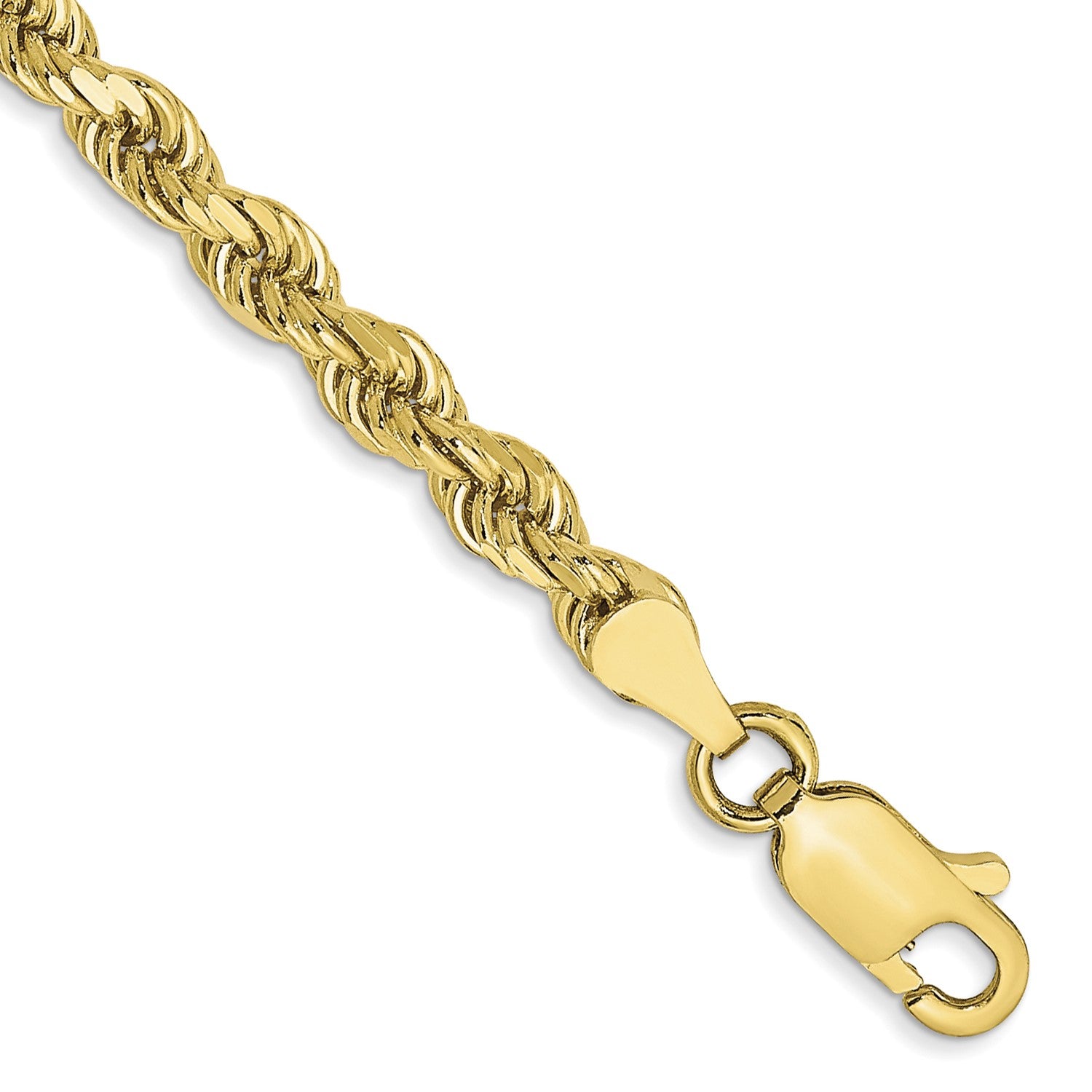 10KT Yellow Gold 9-inch 3.5MM Lobster Clasp Diamond-cut Rope Bracelet