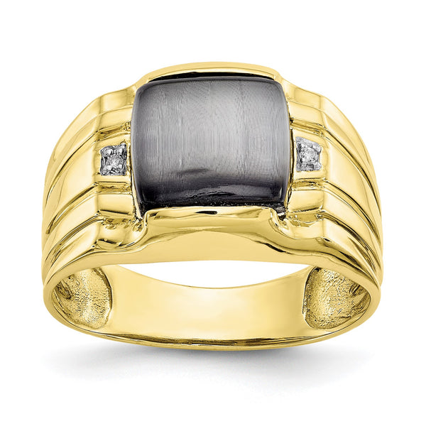 10KT Yellow Gold Cat's Eye Diamond Accent Ring; Size 10