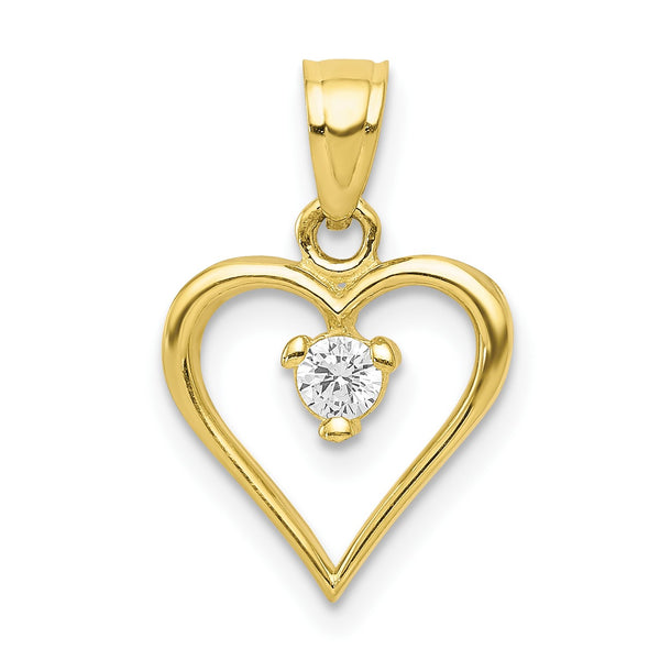 10KT Yellow Gold Cubic Zirconia 15X10MM Heart Pendant-Chain Not Included