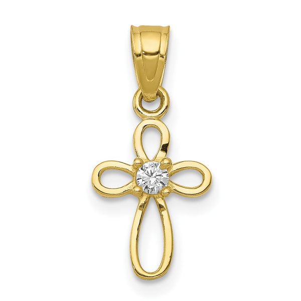 10KT Yellow Gold Cubic Zirconia 20X11MM Cross Pendant-Chain Not Included