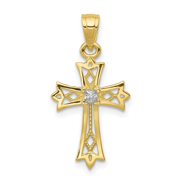 10KT Yellow Gold Cubic Zirconia 23X13MM Cross Pendant-Chain Not Included