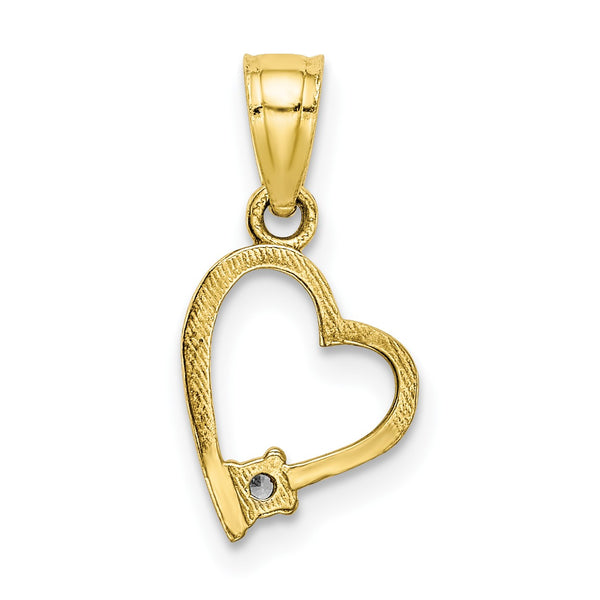 10KT Yellow Gold Cubic Zirconia Heart Pendant-Chain Not Included