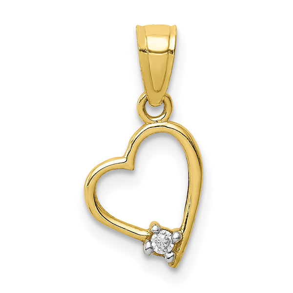 10KT Yellow Gold Cubic Zirconia Heart Pendant-Chain Not Included
