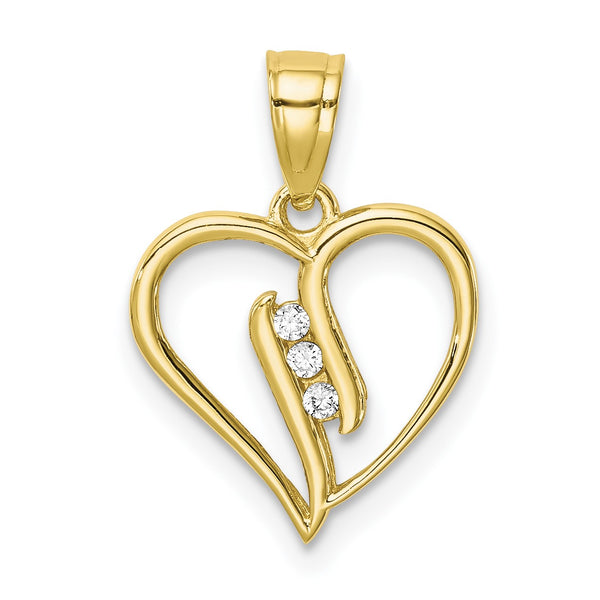 10KT Yellow Gold Cubic Zirconia Heart Pendant-Chain Not Included