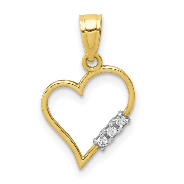 10KT Yellow Gold Cubic Zirconia Heart Pendant-Chain Not Included