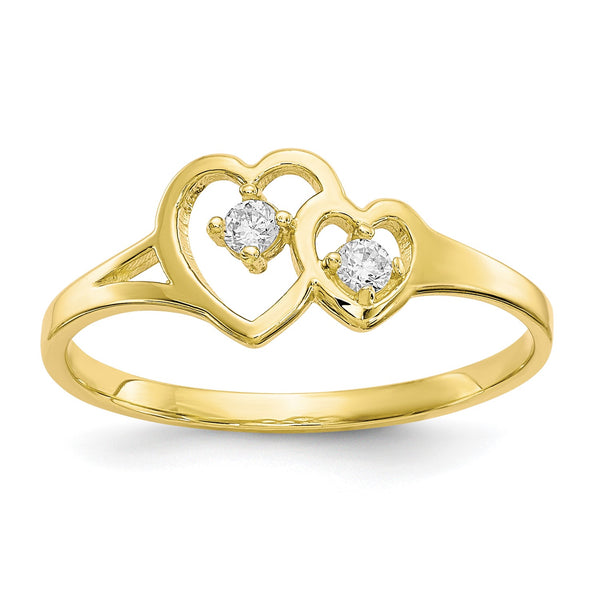 10KT Yellow Gold Cubic Zirconia Heart Ring; Size 6
