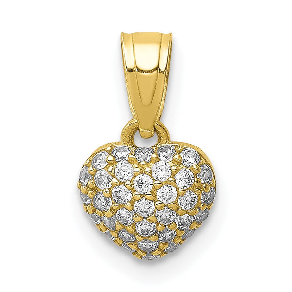 10KT Yellow Gold Cubic Zirconia Pave Heart Pendant-Chain Not Included