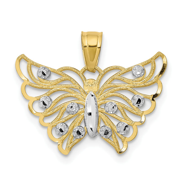 10KT Yellow Gold With Rhodium Plating 18X19MM Diamond-cut Butterfly Pendant-Chain Not Included