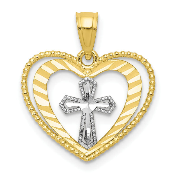 10KT Yellow Gold With Rhodium Plating 20X15MM Diamond-cut Heart Pendant-Chain Not Included