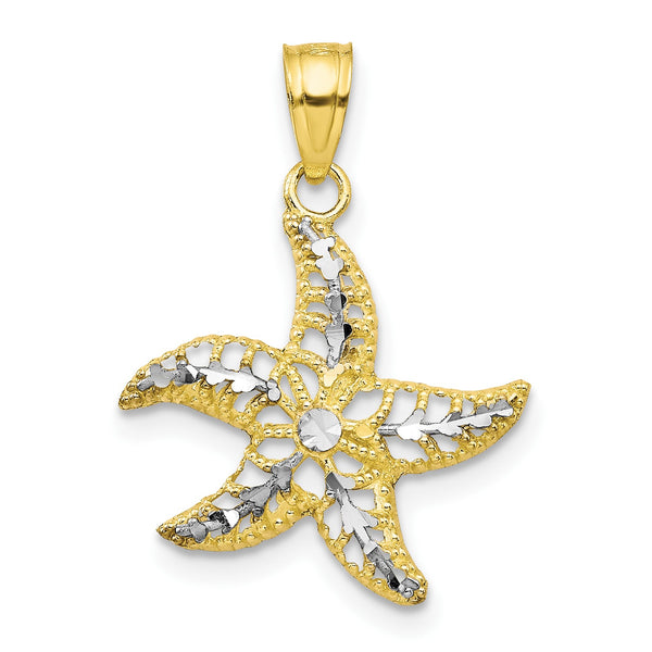 10KT Yellow Gold With Rhodium Plating 20X16MM Diamond-cut Starfish Pendant-Chain Not Included