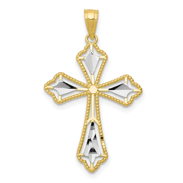 10KT Yellow Gold With Rhodium Plating 31X21MM Diamond-cut Cross Pendant-Chain Not Included