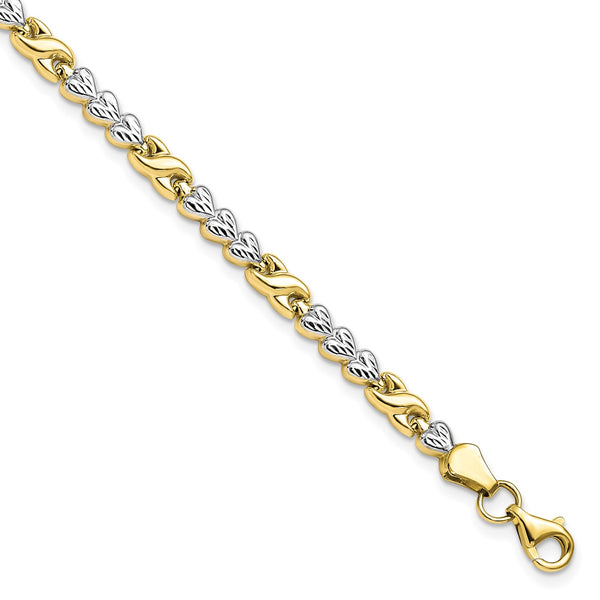 10KT Yellow Gold With Rhodium Plating 7.25" 5MM Diamond-cut Infinity Heart Bracelet