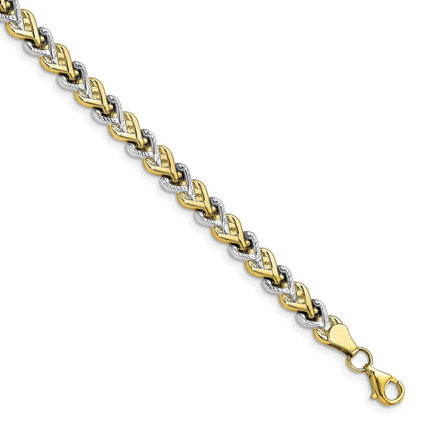 10KT Yellow Gold With Rhodium Plating 7.5" 5MM Fancy Diamond-cut Bracelet
