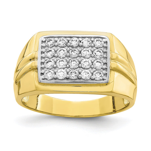 Cubic Zirconia Ring in 10KT Yellow Gold With Rhodium Plating; Size 10