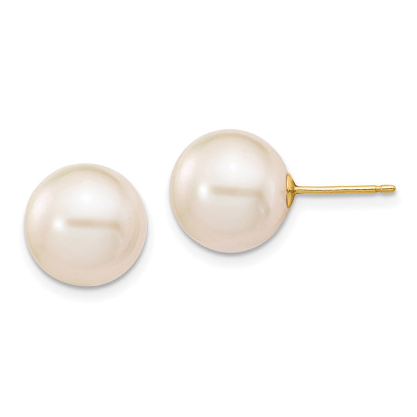 10MM Round Pearl Stud Earrings in 14KT Yellow Gold