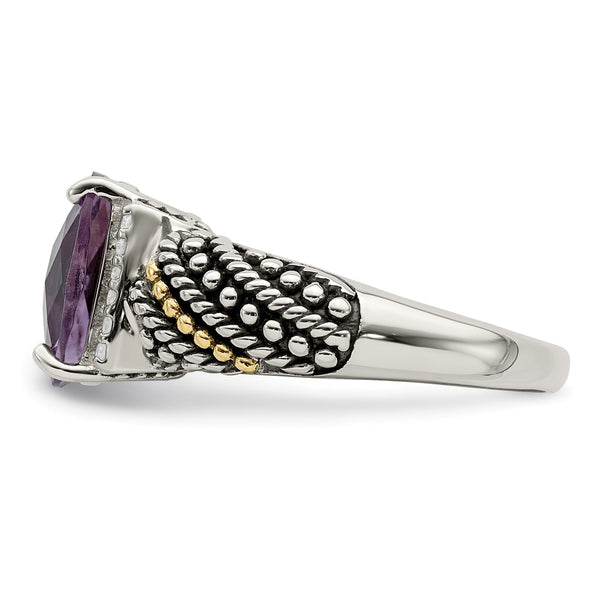 10X8MM Cushion Amethyst and Diamond Ring in Sterling Silver; Size 7