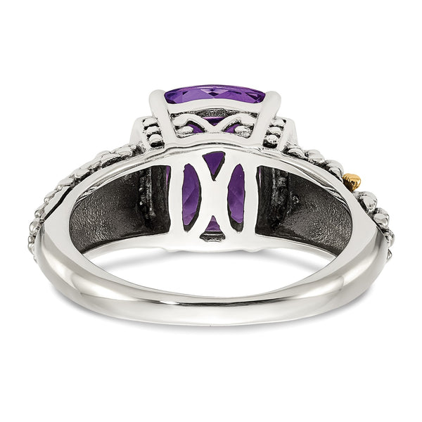 10X8MM Cushion Amethyst and Diamond Ring in Sterling Silver; Size 7